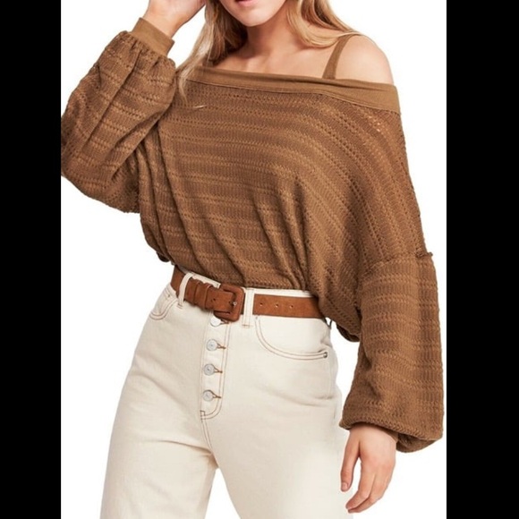 *NEW* Free People Sistine Hacci Cold Shoulder Top sweater Brown M - Picture 4 of 9